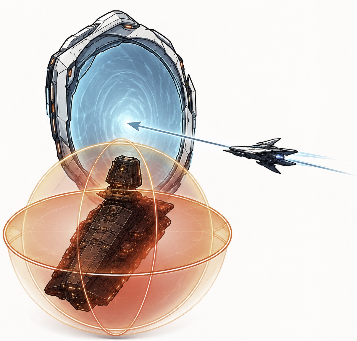 Sketch showing a stargate, a Machariel camp, an explosion, and a safe bookmark star